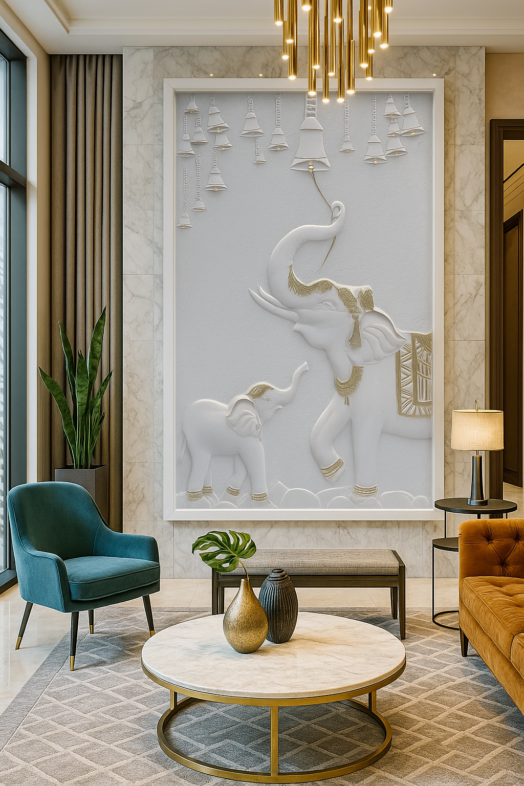 Elephant with Bells Stone Wall Mural 